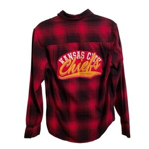 Unique Kansas City Chiefs Red and Black Plaid Flannel Button Front Shirt S